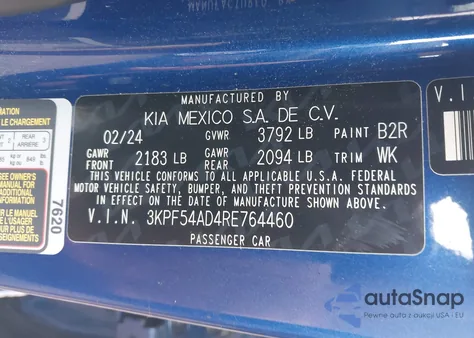 2024 Kia Forte Gt-Line z USA, uszkodzony, nr VIN 3KPF54AD4RE764460